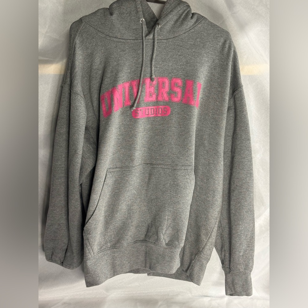 Universal Heather‎ Gray Hoodie with Vibrant Pink Accents